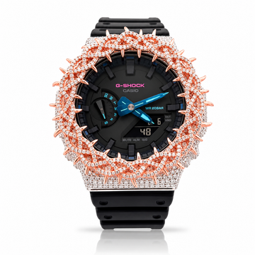 5903418 | 925 Silver Moissanite G-Shock Two Tone Rose Gold Throne Bezel Watch
