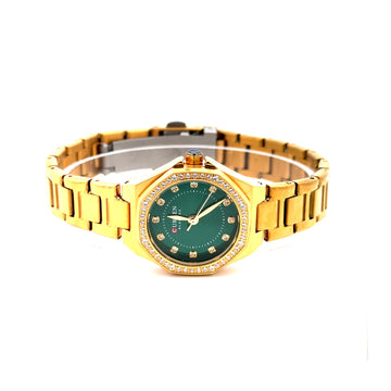 SOLRIK ALLOY GOLD GREEN STAINLESS ICED OUT MENS WATCH I 5519622