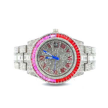 ZYVARIS HIPHOP RHODIUM PEPSI BEZEL ALLOY ICED OUT MENS WATCH I 5629119