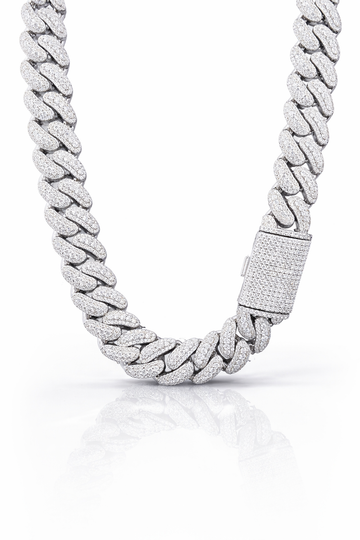 SCINTILLA 14MM 925 MOISSANITE RHODIUM ICED OUT CUBAN CHAIN | 993411