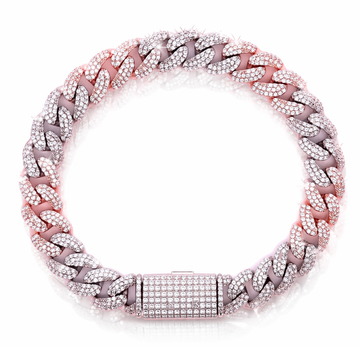 9986920 | 925 Moissanite Cuban RP + 3link Rose Gold 10MM Bracelet