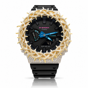 5903442 | 925 Silver Moissanite G-Shock Two Tone Gold Throne Bezel Watch