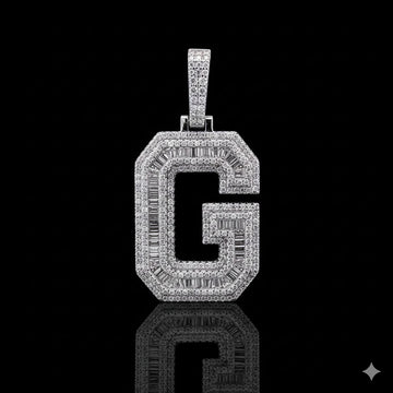 999821 | 2.45ctw VVS/D 925 Moissanite Initial G Rhodium Pendant