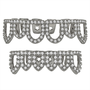 925 STERLING SILVER TOP AND BOTTOM CZ GRILLZ IN Silver COLOR- 929921