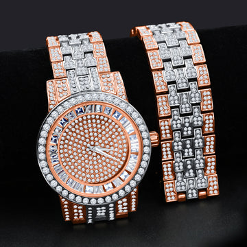 CANDIDUS PRINCESS CUT ICED OUT WATCH & BRACELET SET I 5307218
