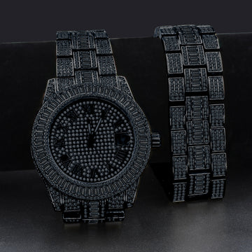 OYSTER BAGUETTE BEZEL ICED OUT WATCH & BRACELET SET | 530753