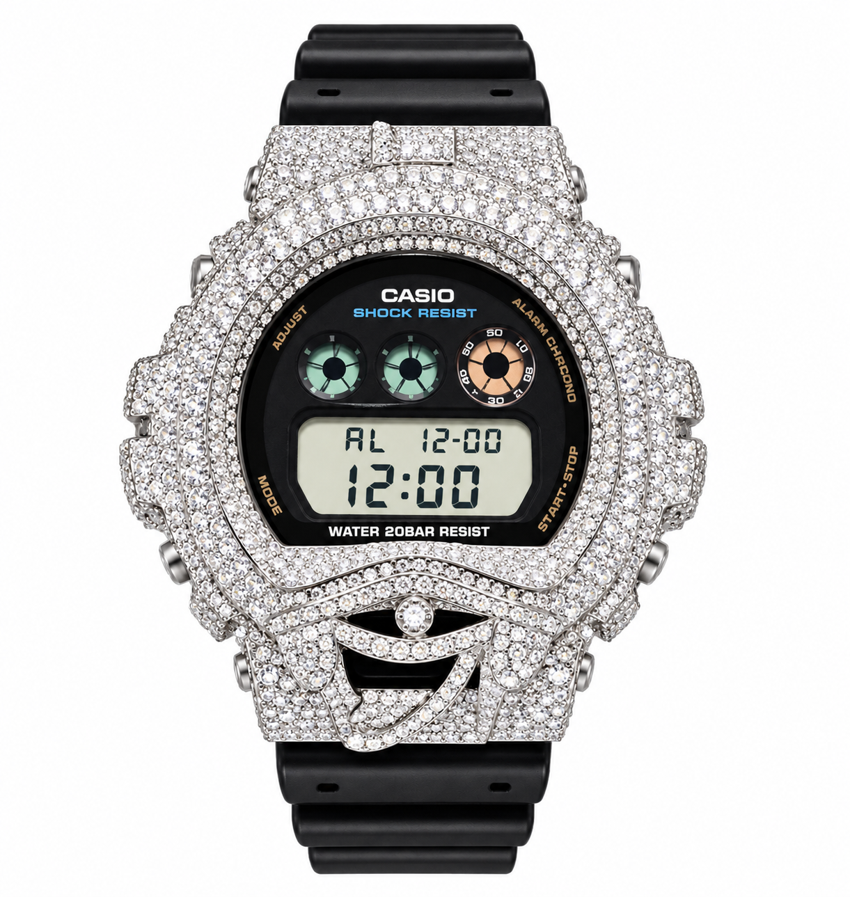590411 | Brass Moissanite Rhodium Evil Eye G-Shock Watch