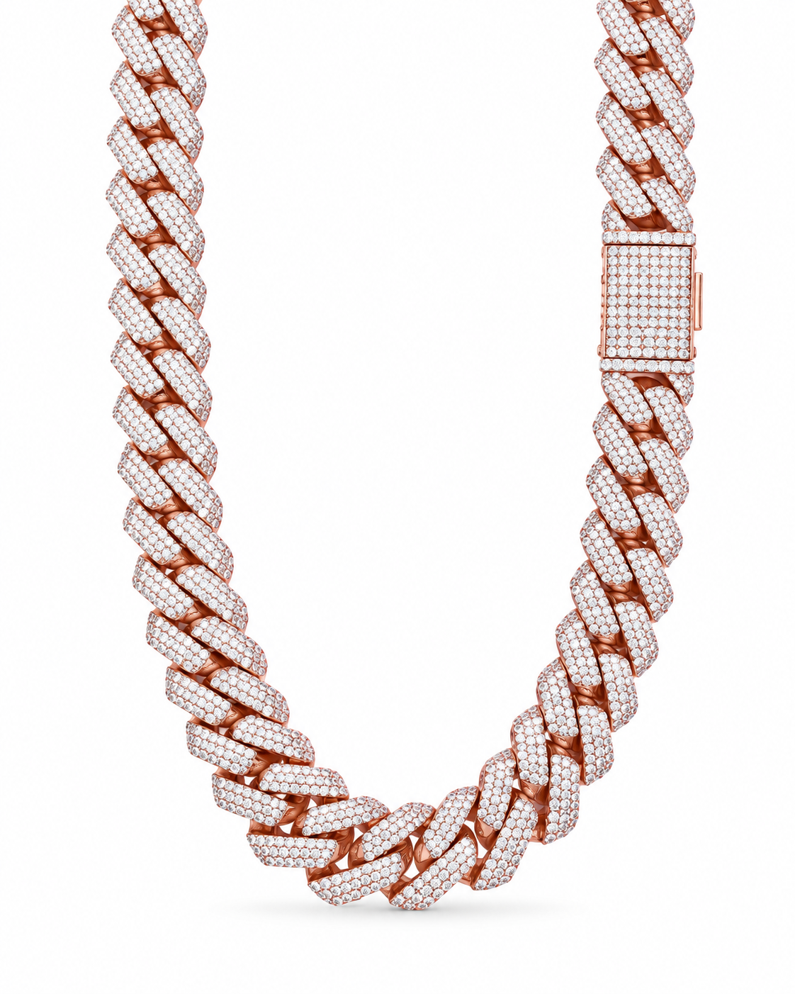 991425 | 925 Moissanite Rose Gold 12mm 22" Razor Cuban