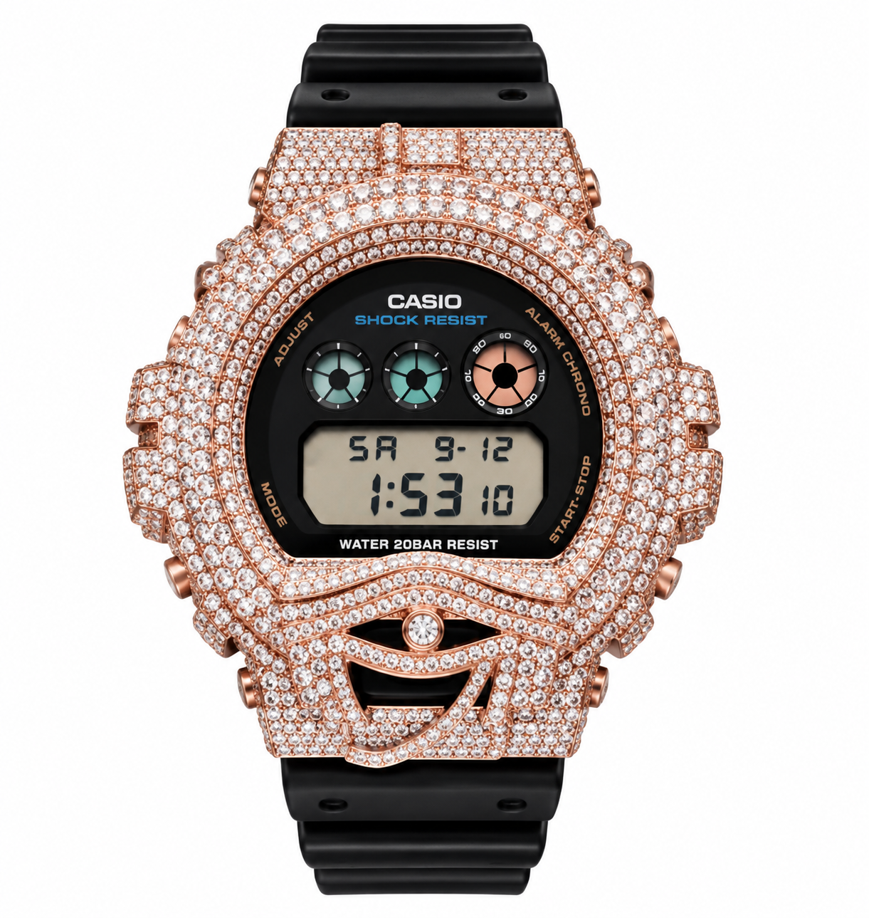 590415 | Brass Moissanite Rose Gold Evil Eye G-Shock Watch