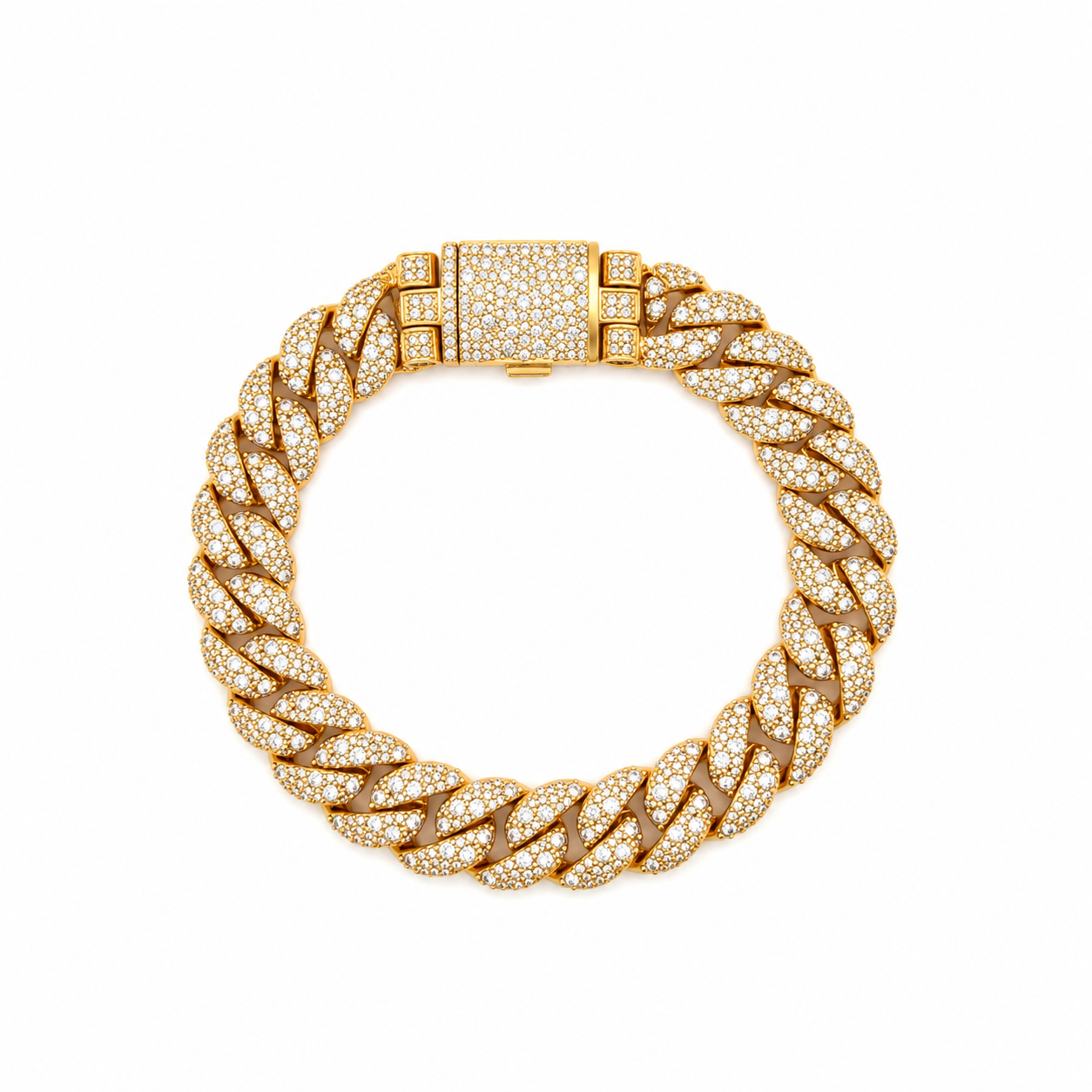 9100152 | 10.70 CTW Brass Moissanite Gold 12mm 8.1" Cuban Bracelet