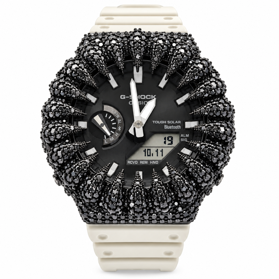 590423 | Brass Moissanite Black Cone Bezel G-Shock Watch