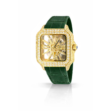 5901423 | Moissanite Steel Watch Gold Skeleton Leather Green Band