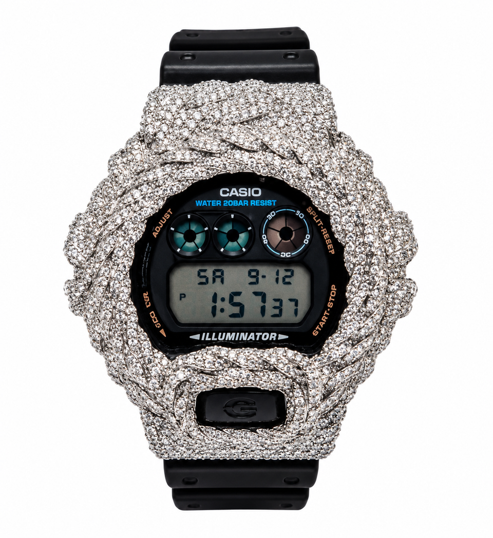 590391 | Brass Moissanite Rhodium Rope Bezel G-Shock Watch