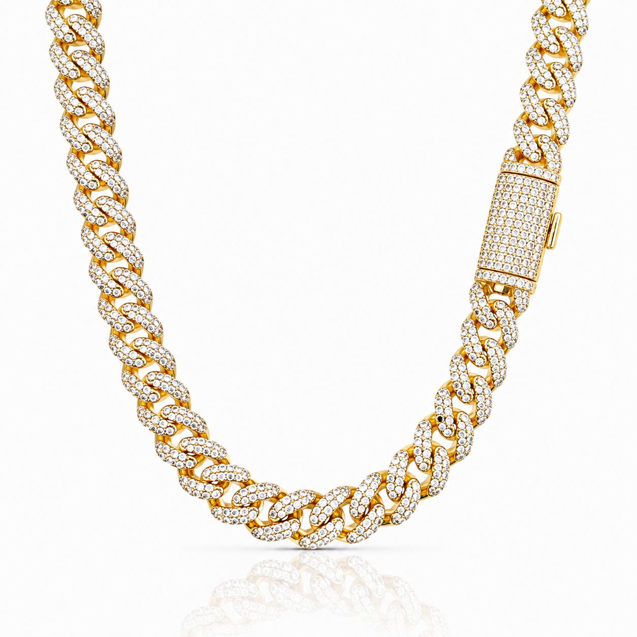 9911312 | Brass Moissanite Rhodium Plated + Gold Plated  Stallion Cuban Chain