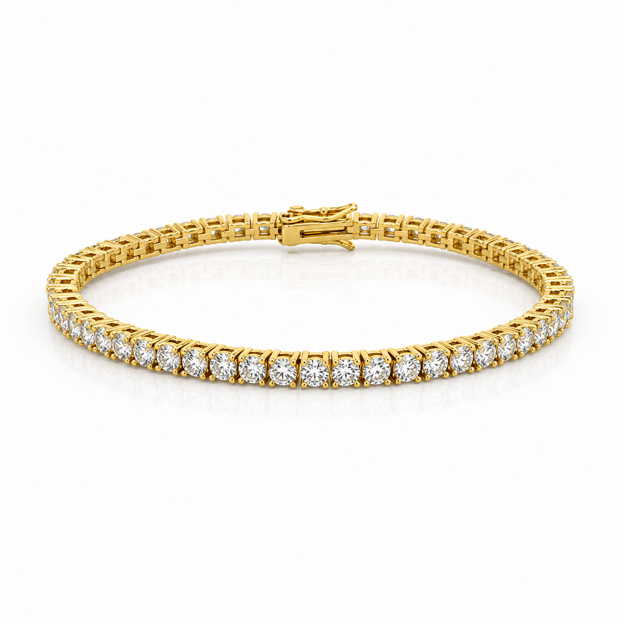 9100072 | 4mm 8"  Brass Moissanite Gold Tennis Bracelet