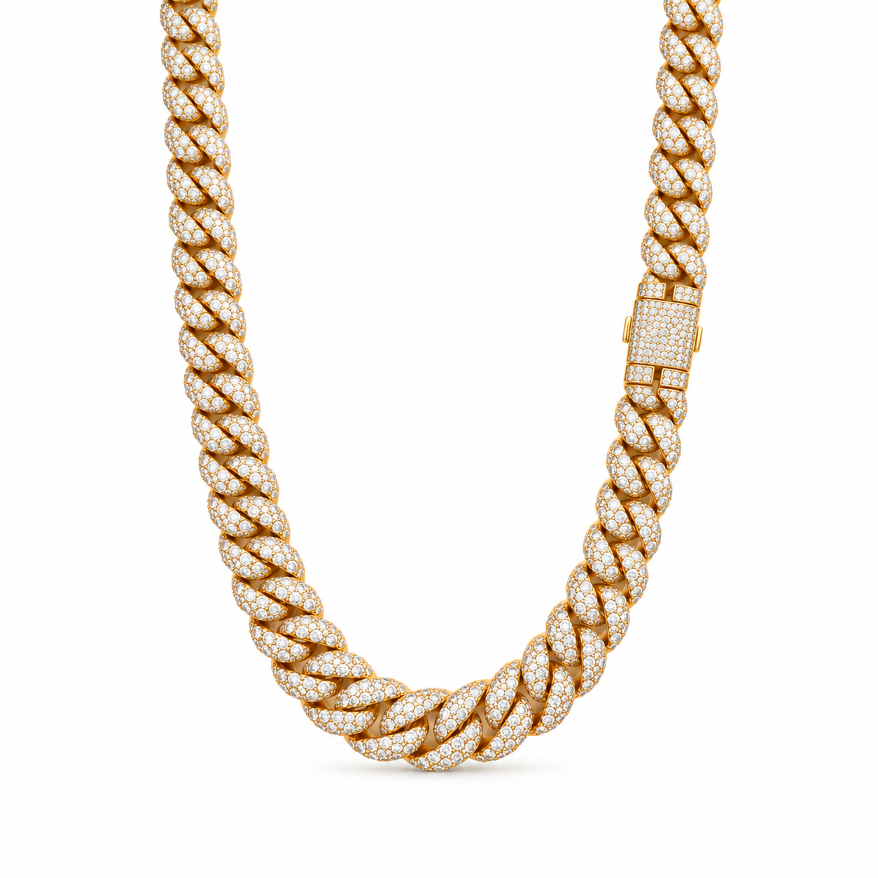 9100132 | 12mm 22" Brass Moissanite Two Tone Cuban Chain