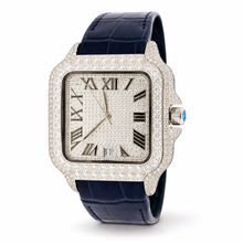 5901313 | Moissanite Steel Watch RP Case Blue Leather Band Rhodium