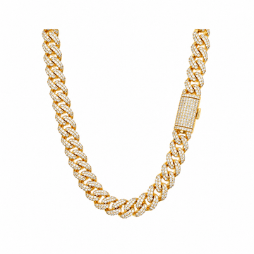 9911342 | 12mm Brass Moissanite Gold Plated Stallion Cuban Chain