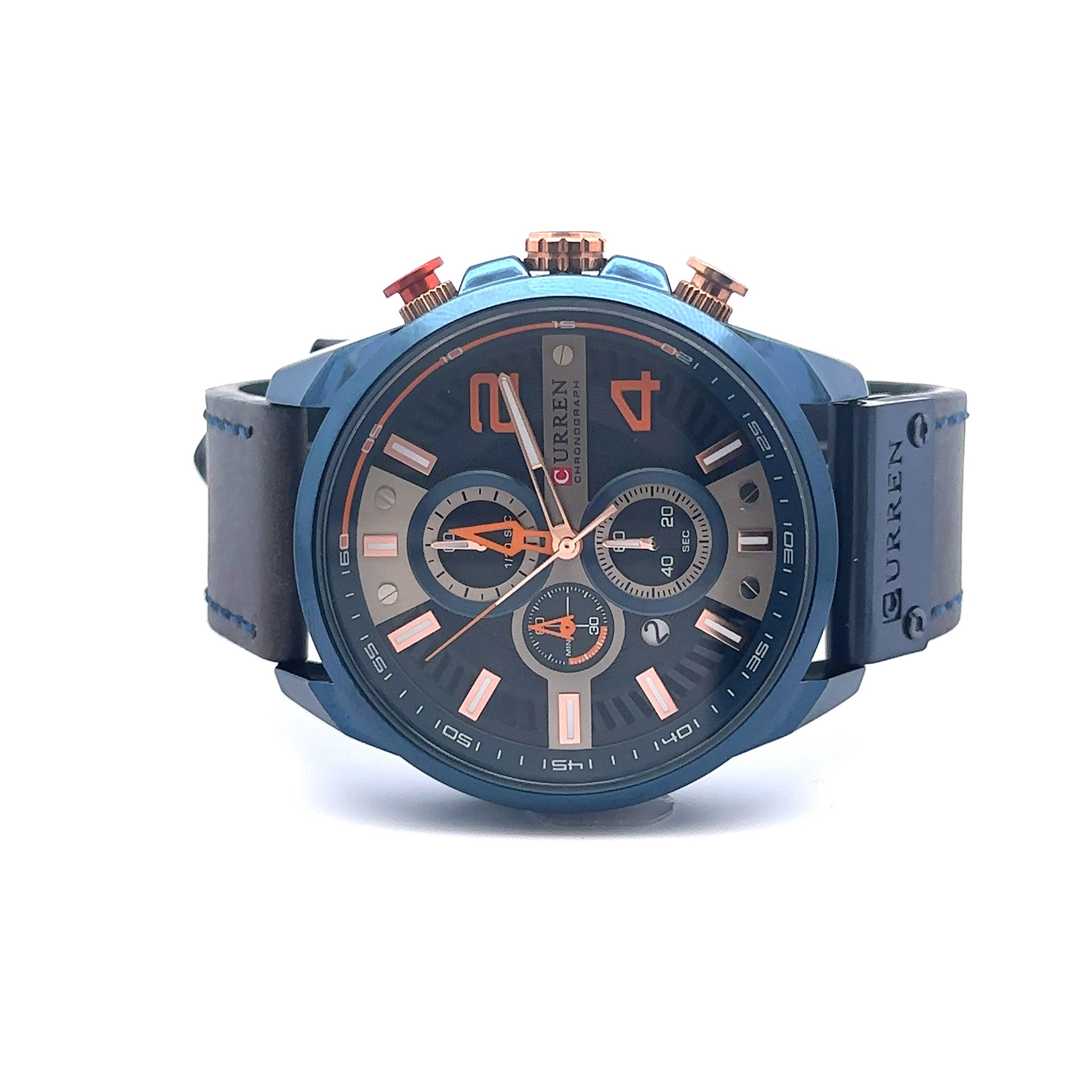 QUIXAN CURREN BLUE LEATHER ICED OUT WATCH I 5416113