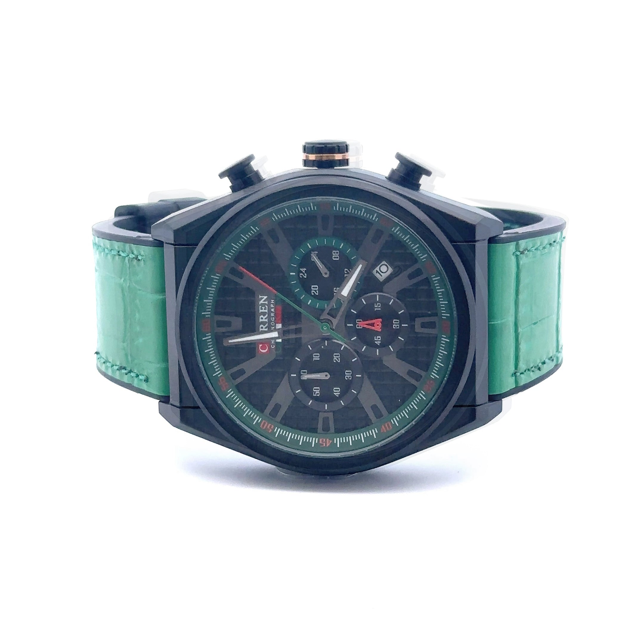 ASTRAESOUS CURREN GREEN LEATHER ICED OUT WATCH I 5416322