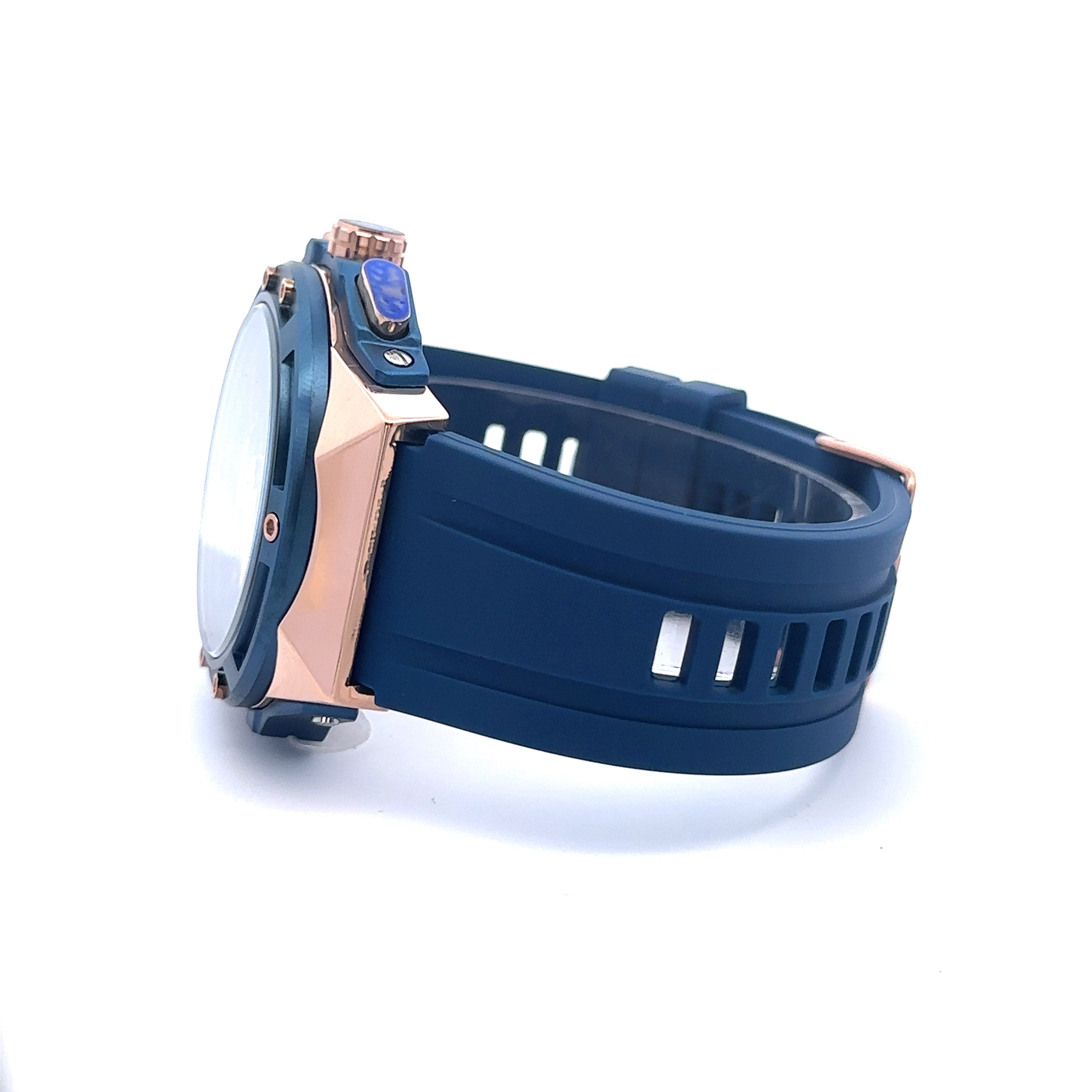 VERVA CURREN BLUE LEATHER ICED OUT WATCH I 5416613