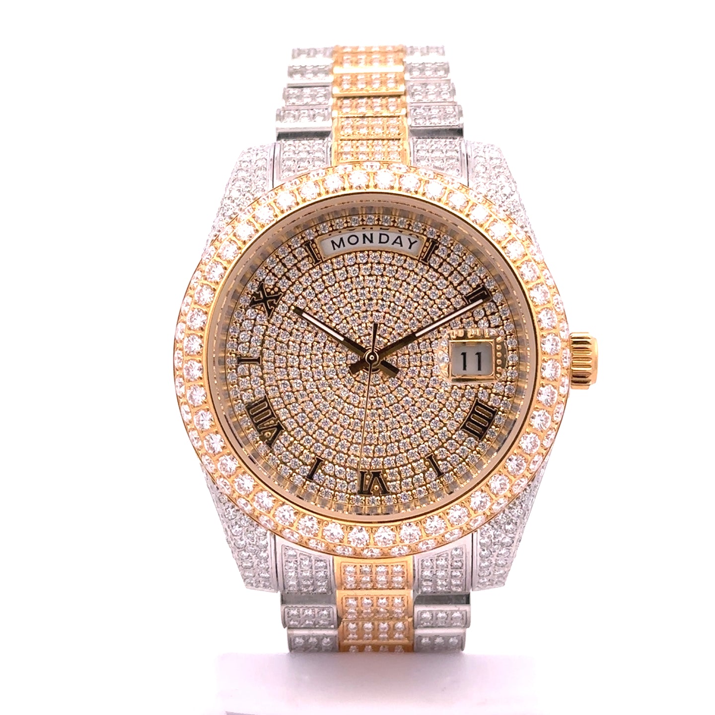 5900742 | Moissanite Steel Watch Two Tone Gold Watch