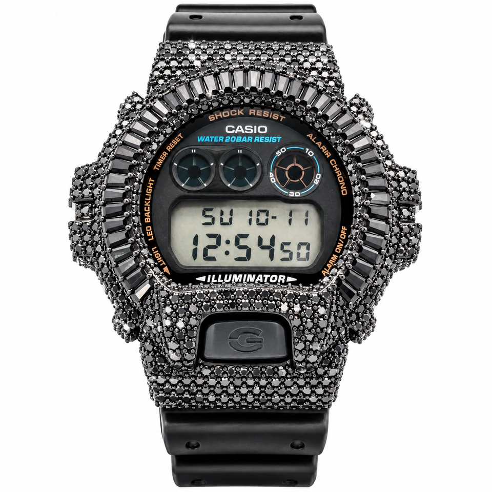 590373 | Brass Moissanite Black Princess Cut Bezel G-Shock Watch