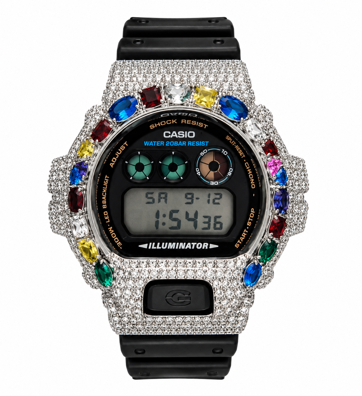 590401 | Brass Moissanite Rhodium Multi Stone G-Shock Watch
