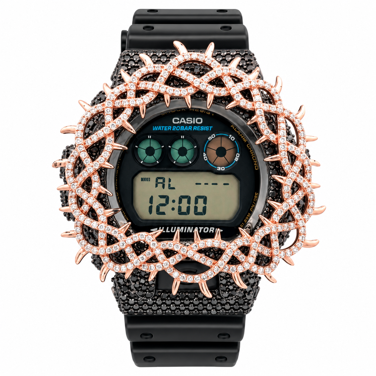 590276 | Brass Moissanite Black Throne Bezel G-Shock Watch