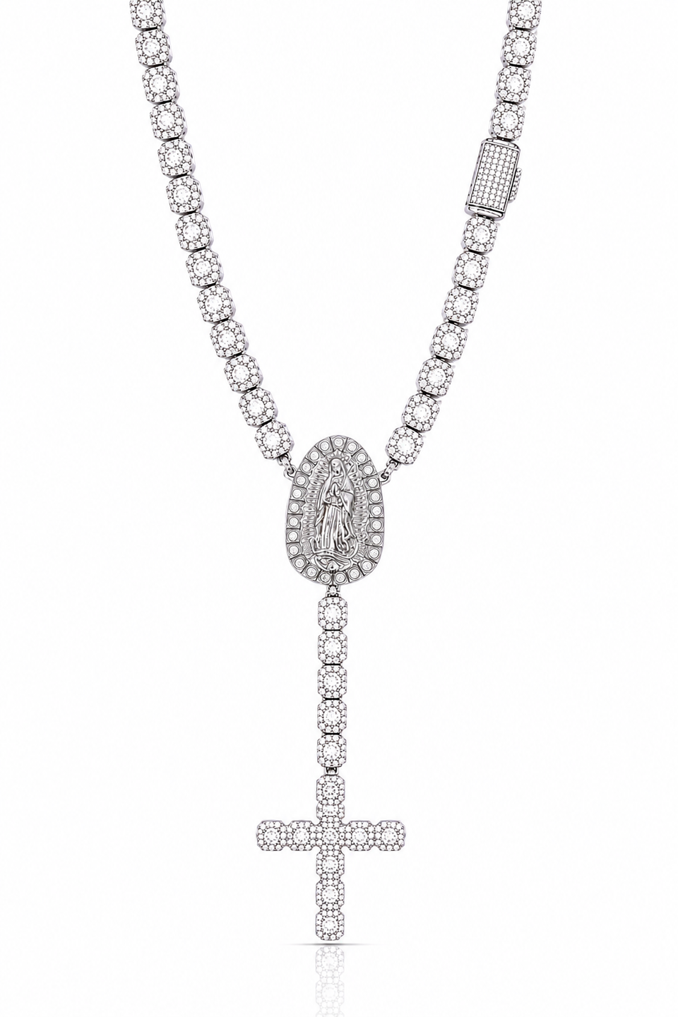 9911171 | 925 Silver Moissanite Rhodium Clustered Rosary Chain