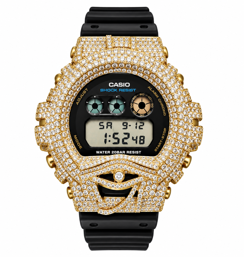 590412 | Brass Moissanite Gold Evil Eye G-Shock Watch