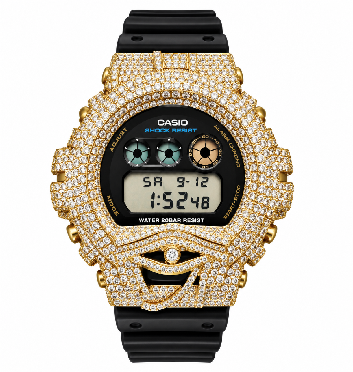 590412 | Brass Moissanite Gold Evil Eye G-Shock Watch