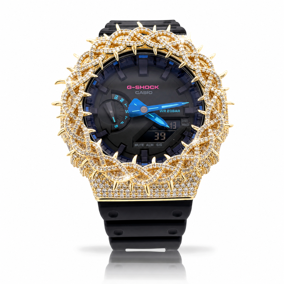 590262 | Brass Moissanite G-Shock Gold Throne Bezel Watch