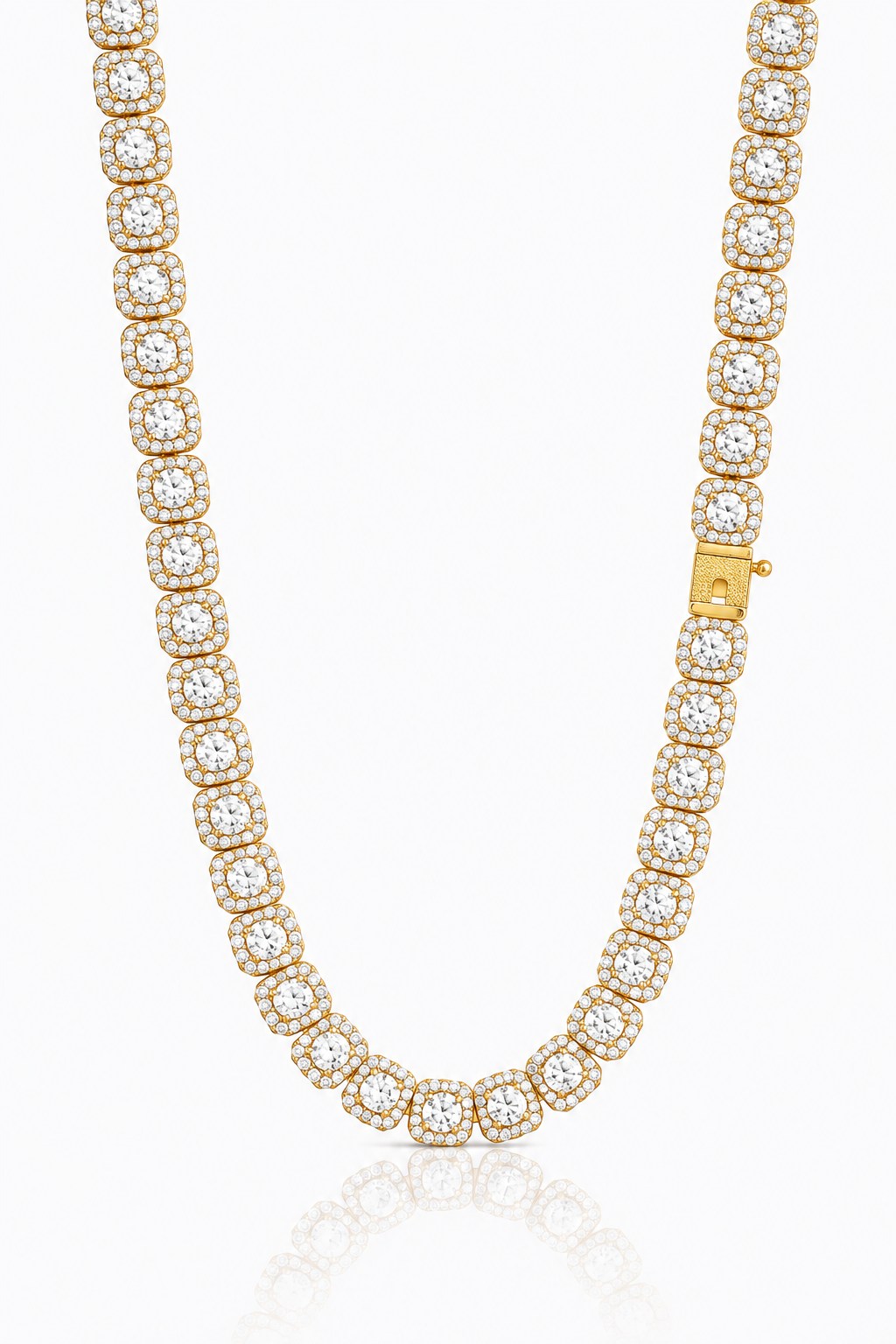9911282 | Brass Moissanite Rhodium Plated + Gold Plated 20" Ice Cube Chain