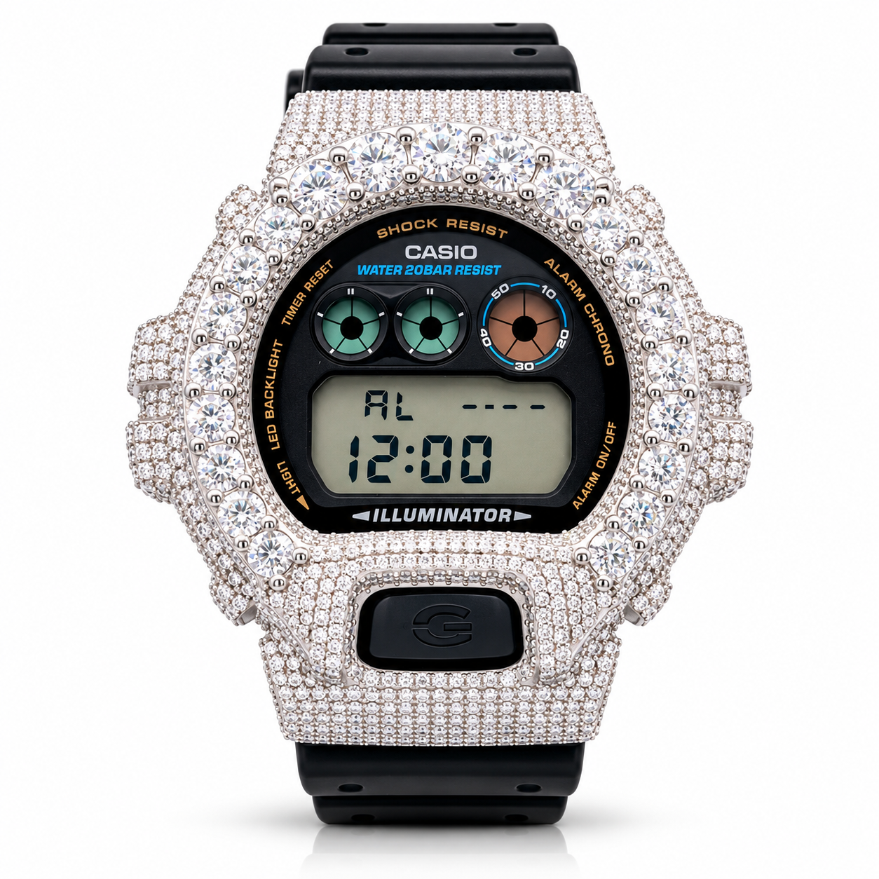 590301 | Brass Moissanite Rhodium Solitaire Bezel G-Shock Watch