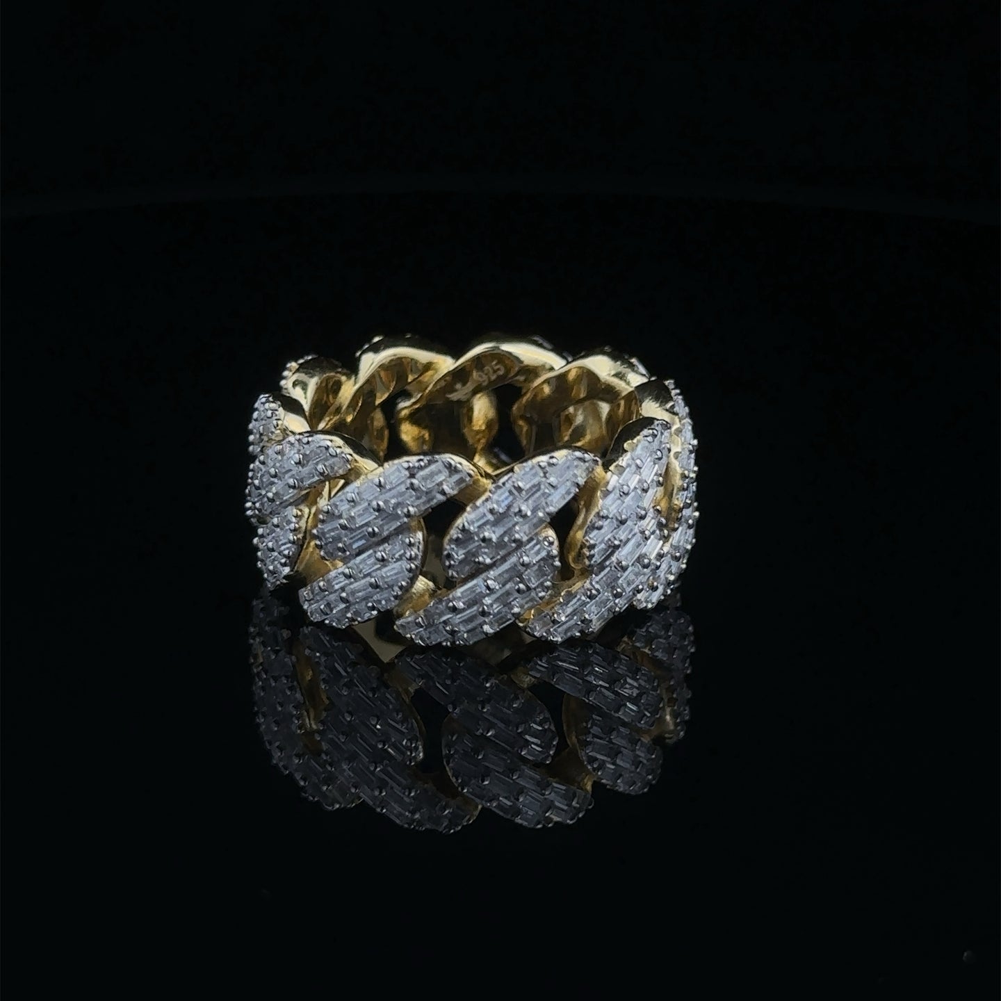 POLAR 925 SILVER CZ MENS YELLOW GOLD ICED OUT RING | 9222232