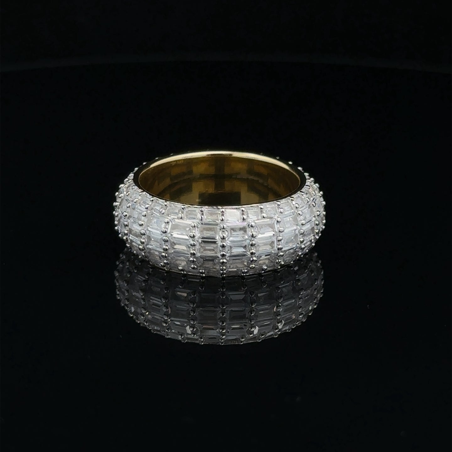 LUSTER 925 SILVER CZ MENS YELLOW GOLD ICED OUT RING | 9222262