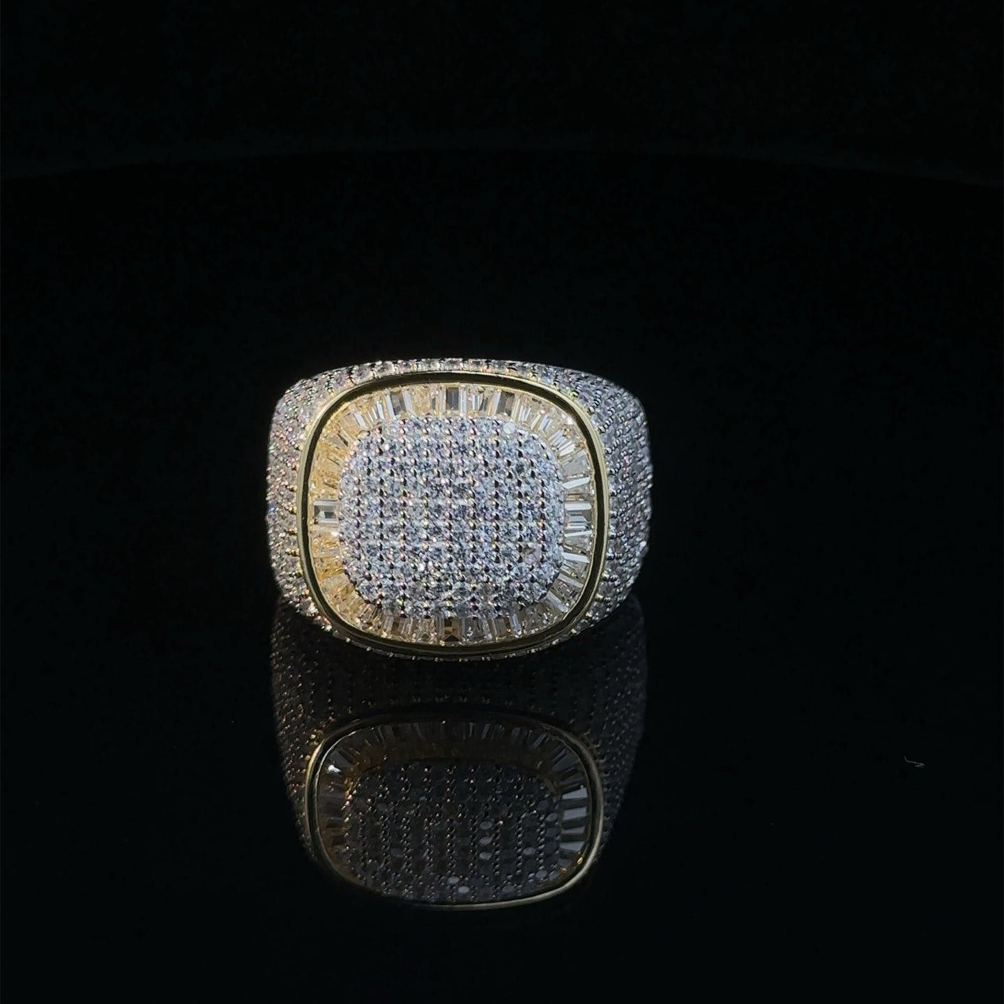 SERRATO 925 SILVER CZ MENS YELLOW GOLD ICED OUT RING | 9222292
