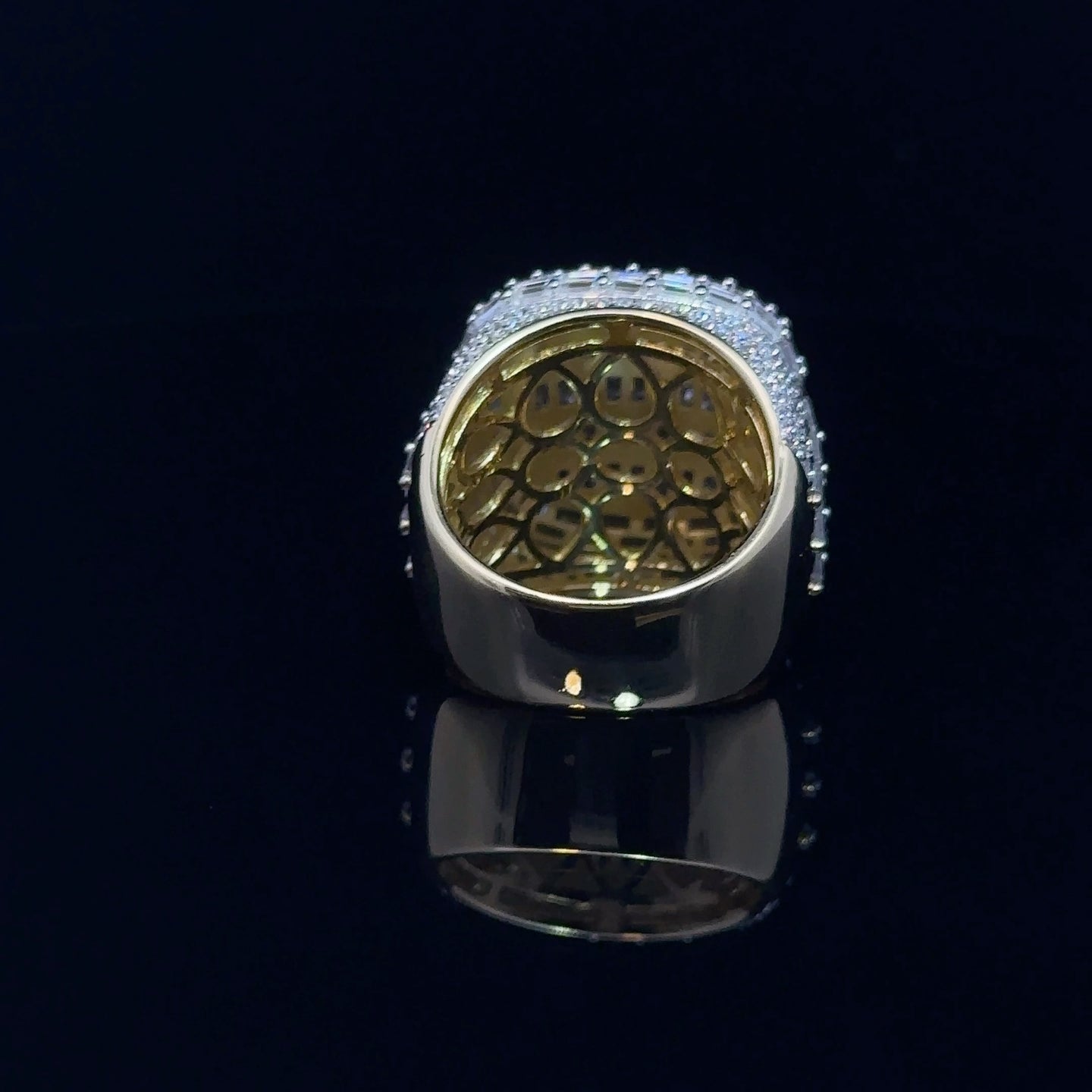 NOTARO 925 SILVER CZ MENS YELLOW GOLD ICED OUT RING | 9222322