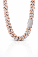 9914319 | 12mm Moissanite Two Tone Rose Gold Cuban Chain