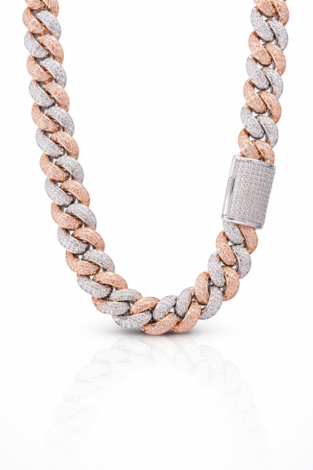 9914319 | 12mm Moissanite Two Tone Rose Gold Cuban Chain