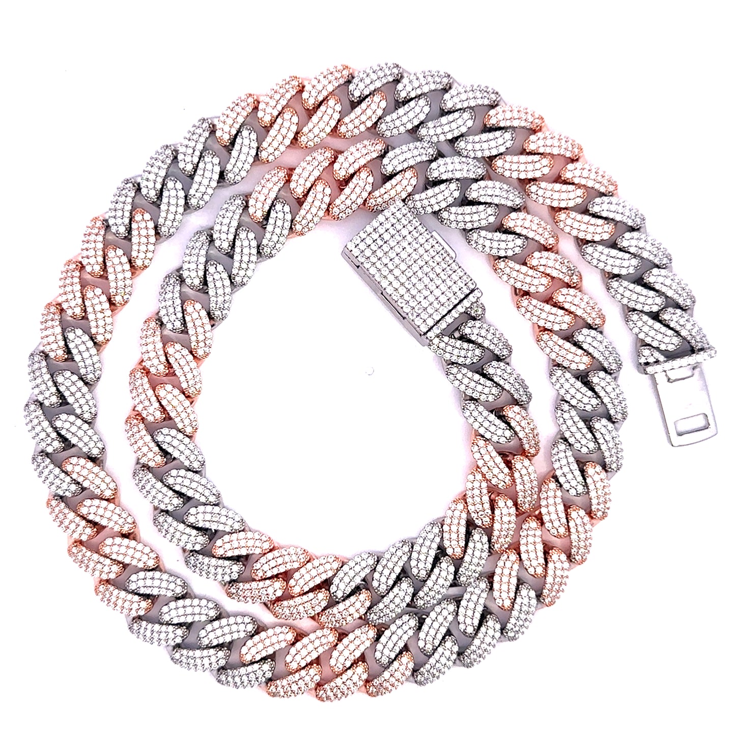 9914320 | 925 Silver Moissanite Two Tone Rhodium Rose Gold Cuban