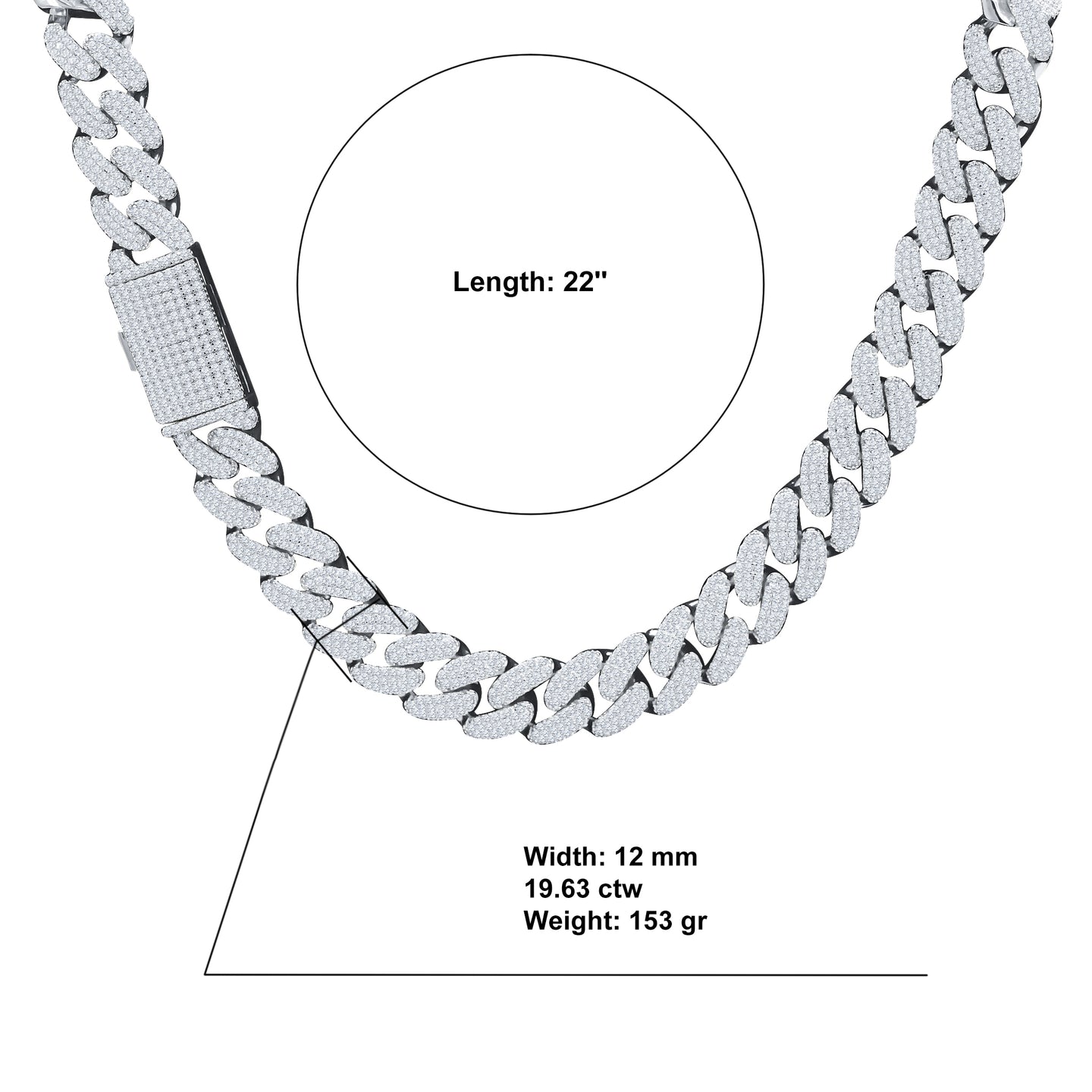MONEYED SILVER MOISSANITE 12MM CUBAN CHAIN | 991401