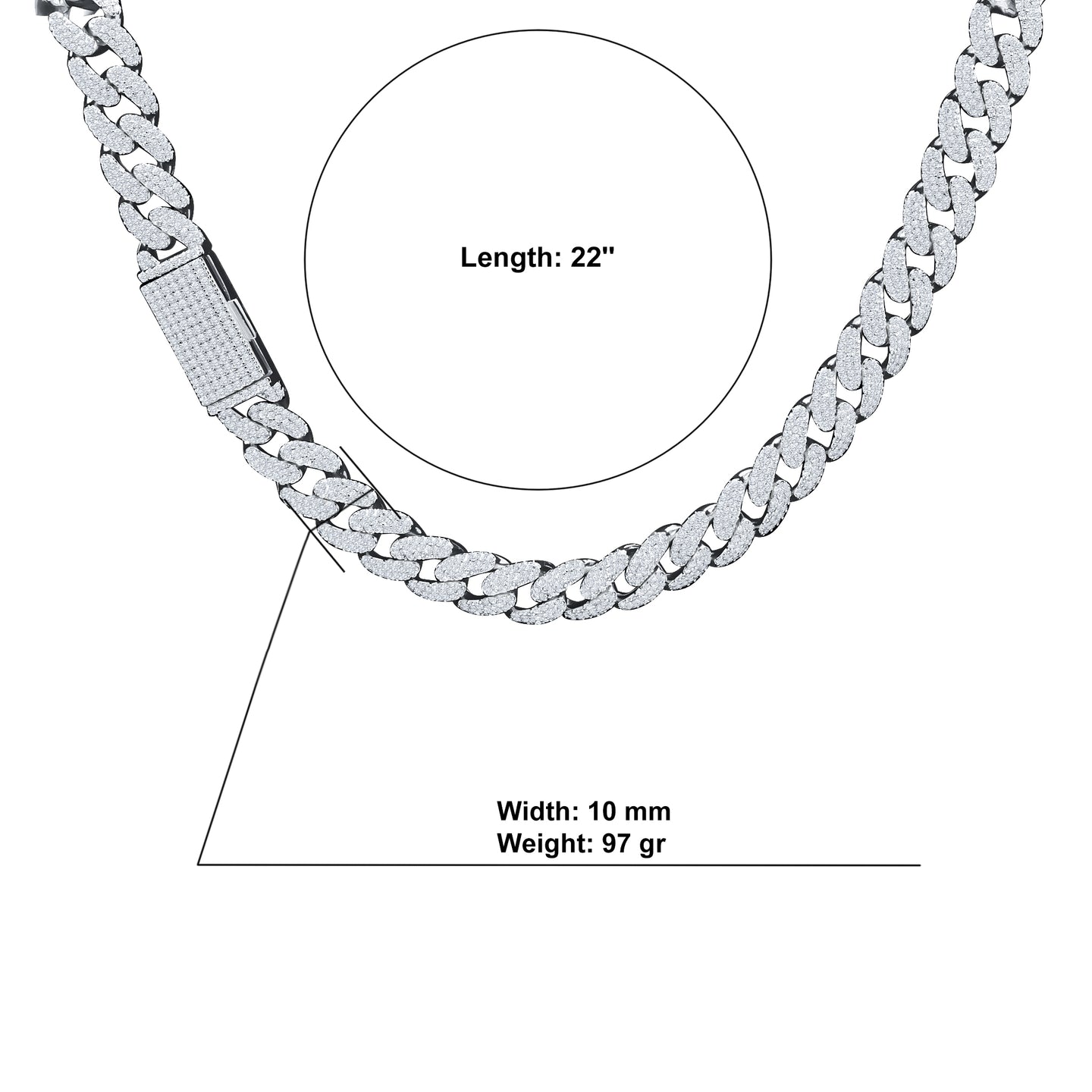 MAVIN SILVER MOISSANITE 10MM CHAIN I 991561
