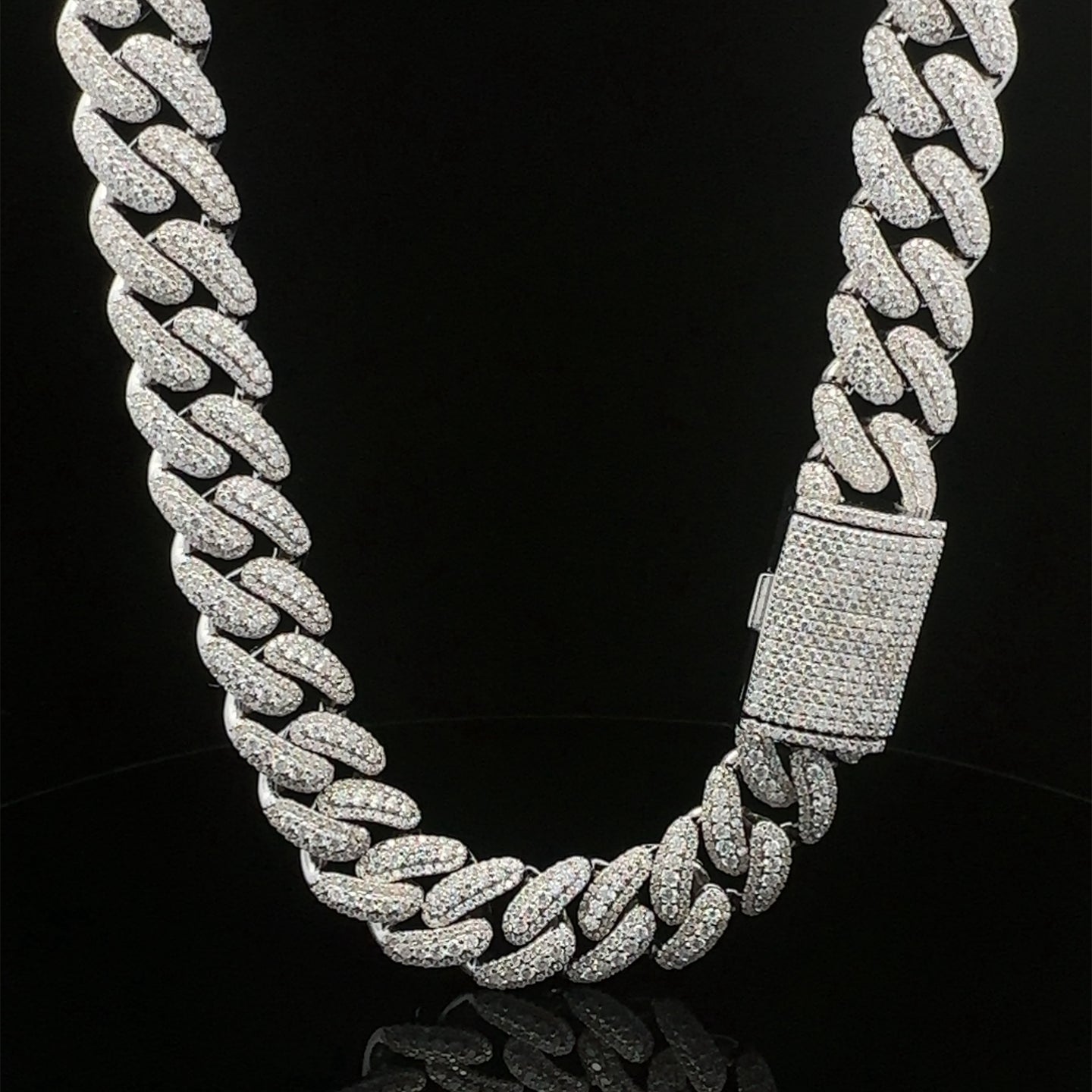 SCINTILLA 14MM 925 MOISSANITE RHODIUM ICED OUT CUBAN CHAIN  | 993411