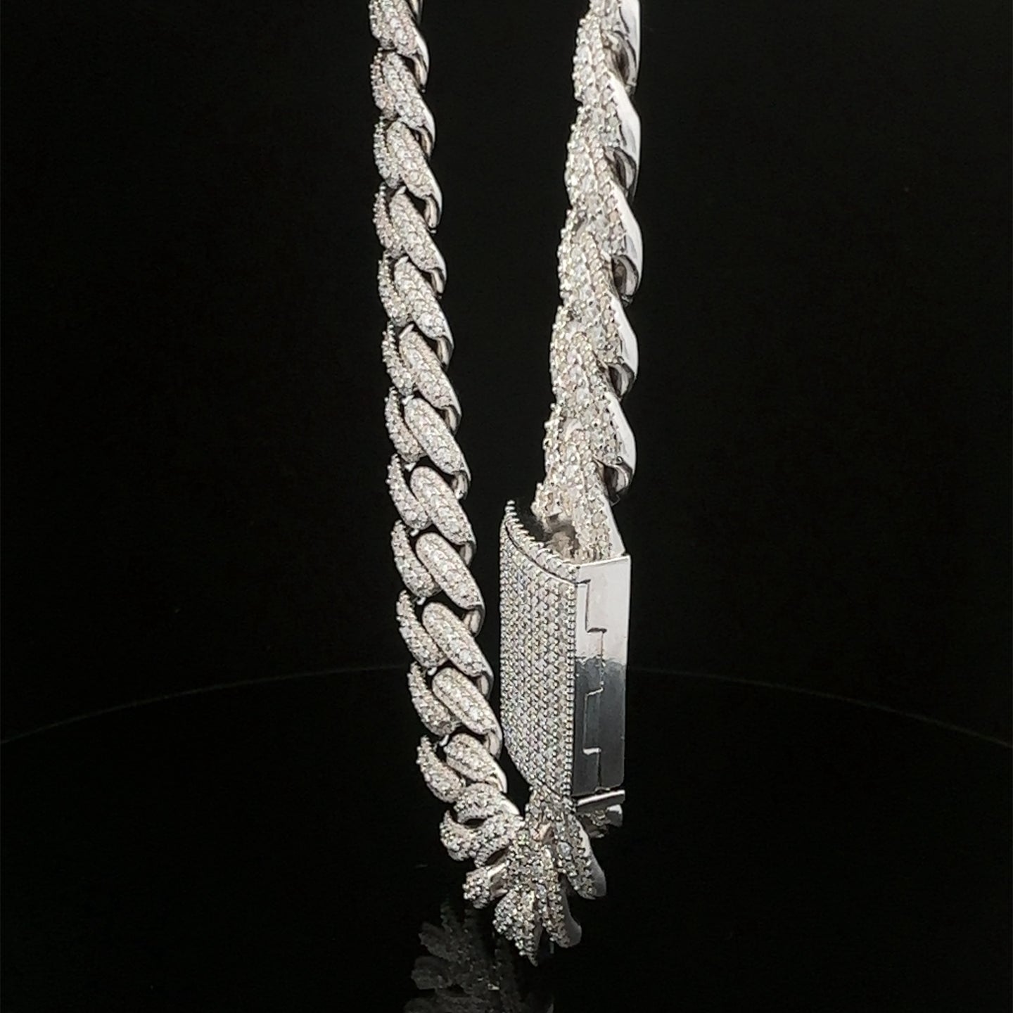 SCINTILLA 14MM 925 MOISSANITE RHODIUM ICED OUT CUBAN CHAIN  | 993411