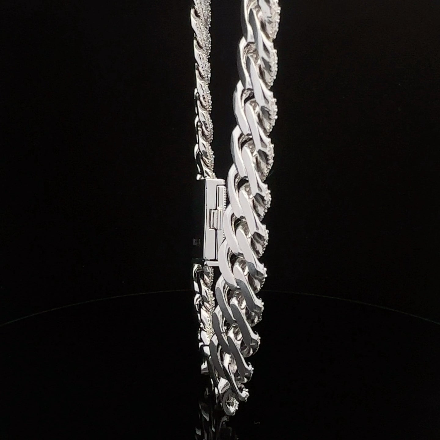 SCINTILLA 14MM 925 MOISSANITE RHODIUM ICED OUT CUBAN CHAIN  | 993411