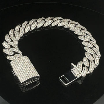 MUNIFICIENT 14MM 925 MOISSANITE RHODIUM ICED OUT CUBAN CHAIN | 993421