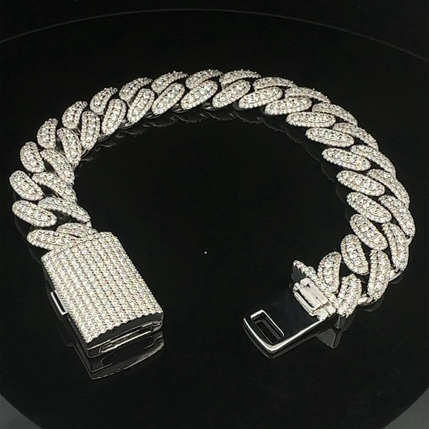 MUNIFICIENT 14MM 925 MOISSANITE RHODIUM ICED OUT CUBAN CHAIN | 993421