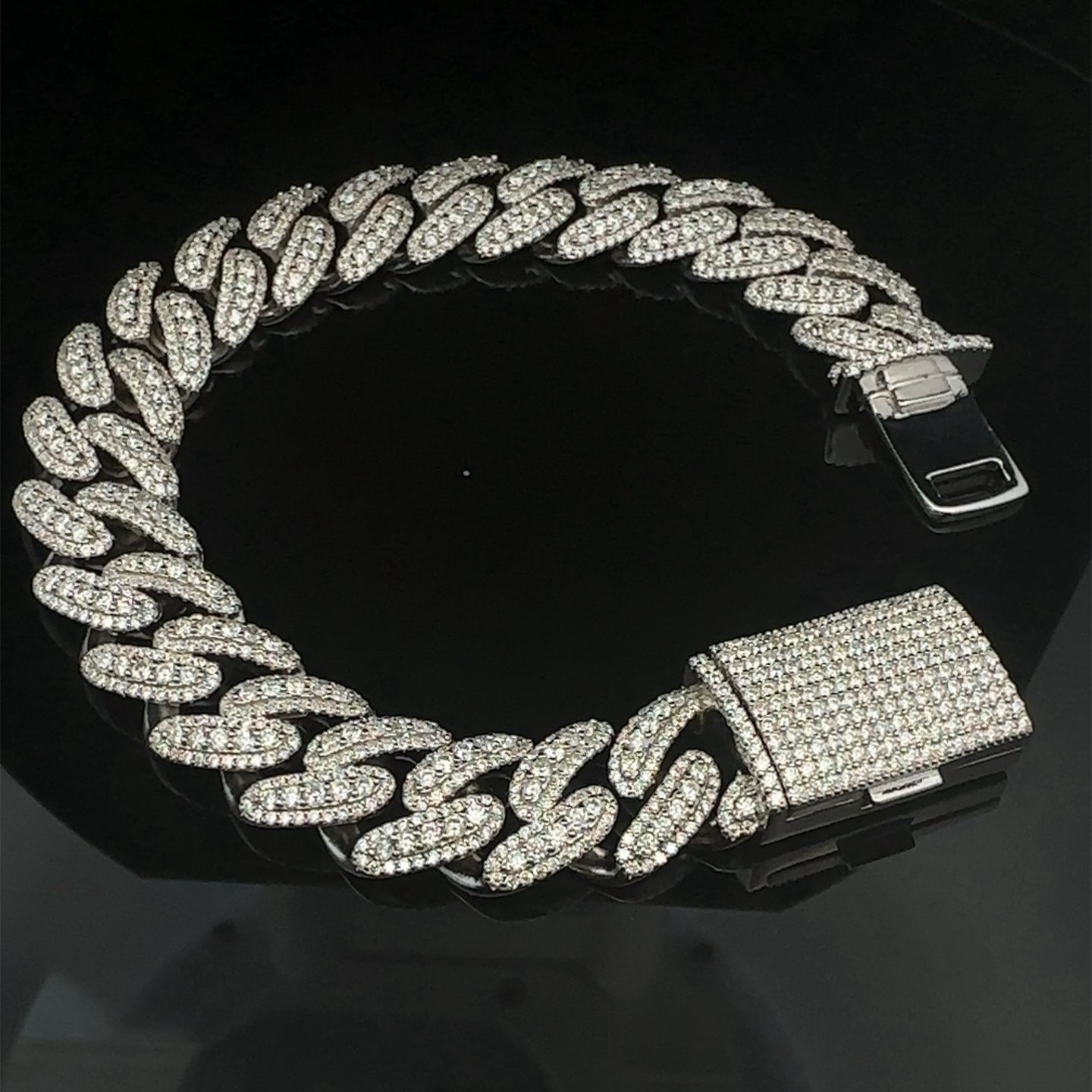 MUNIFICIENT 14MM 925 MOISSANITE RHODIUM ICED OUT CUBAN CHAIN | 993421